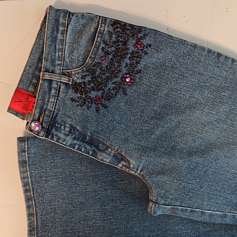 Very Vera | Women's Beaded Purple Embellished 5 Pocket Denim Jeans Sz 10